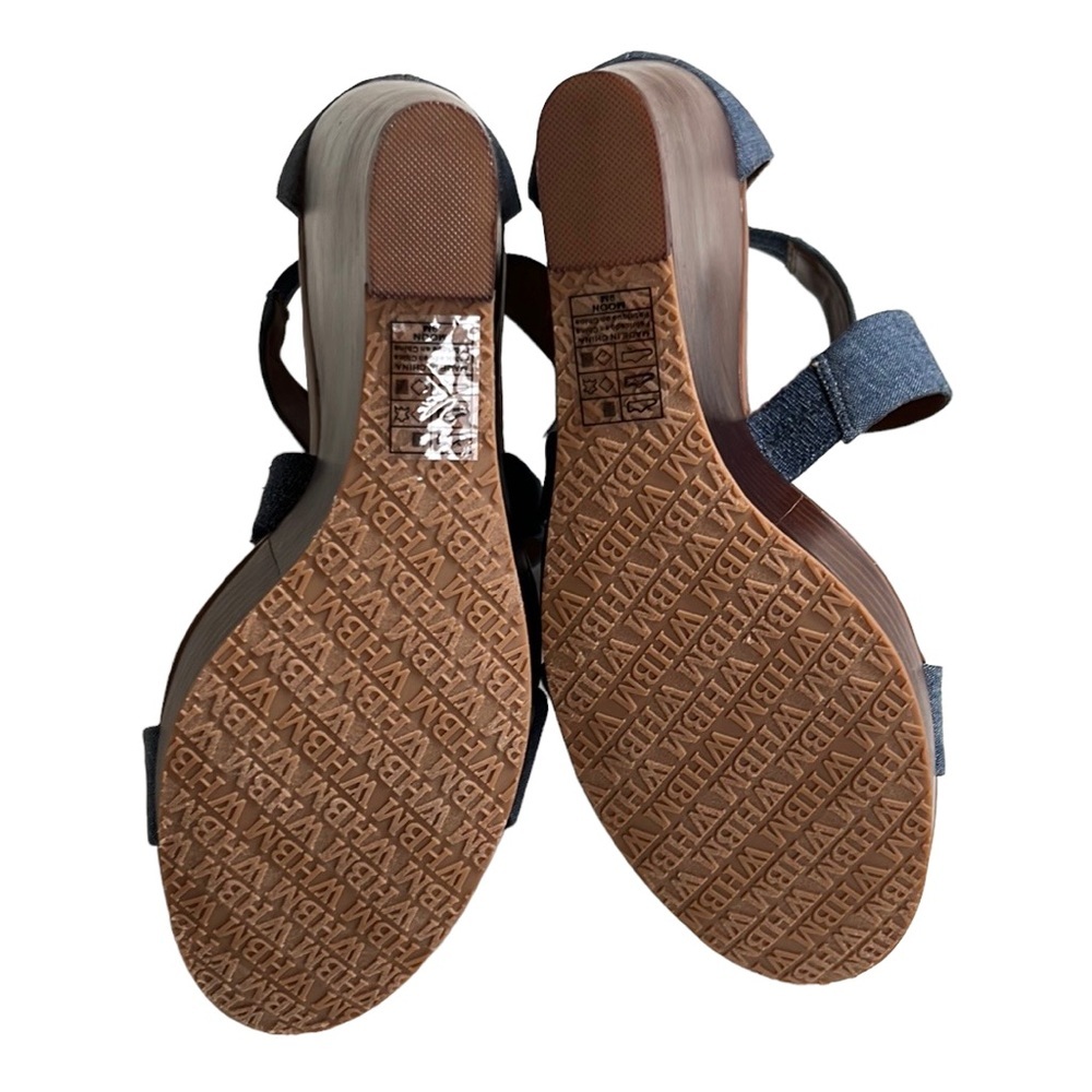 White House Black Market Blue Denim Crisscross Wedge Sandals - Picture 8 of 8